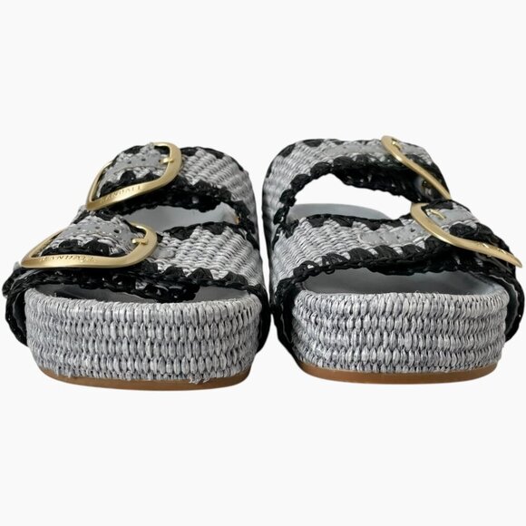 Loeffler Randall Theo Sandal 7 Blue Black Raffia Woven Platform Slide - Picture 8 of 12